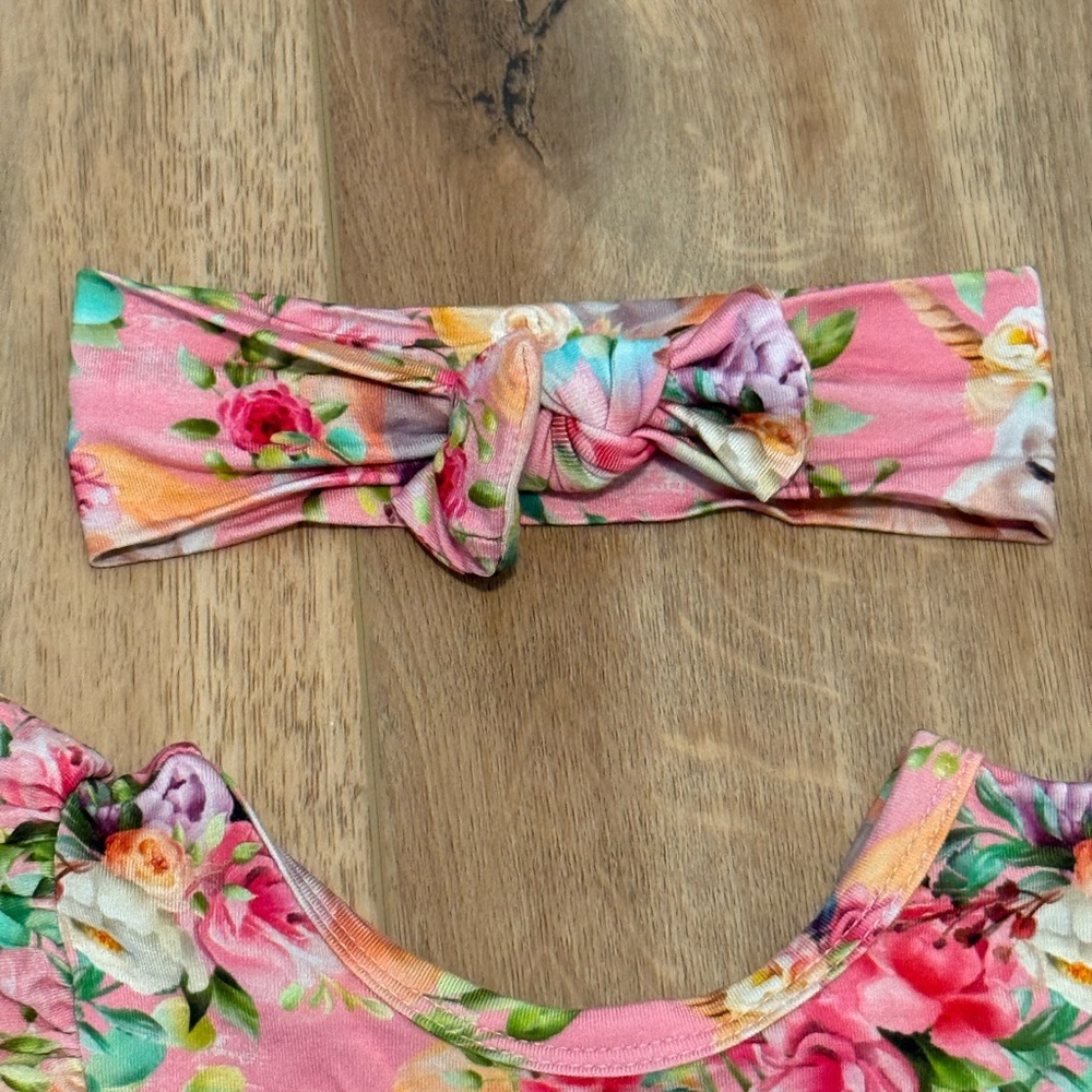 Bums & Roses Ruffle Dress 6-12 months “Horn to Be Wild” Unicorn Print w/headband - Picture 4 of 4